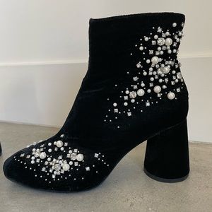 Zara velvet ankle booties with embellishments